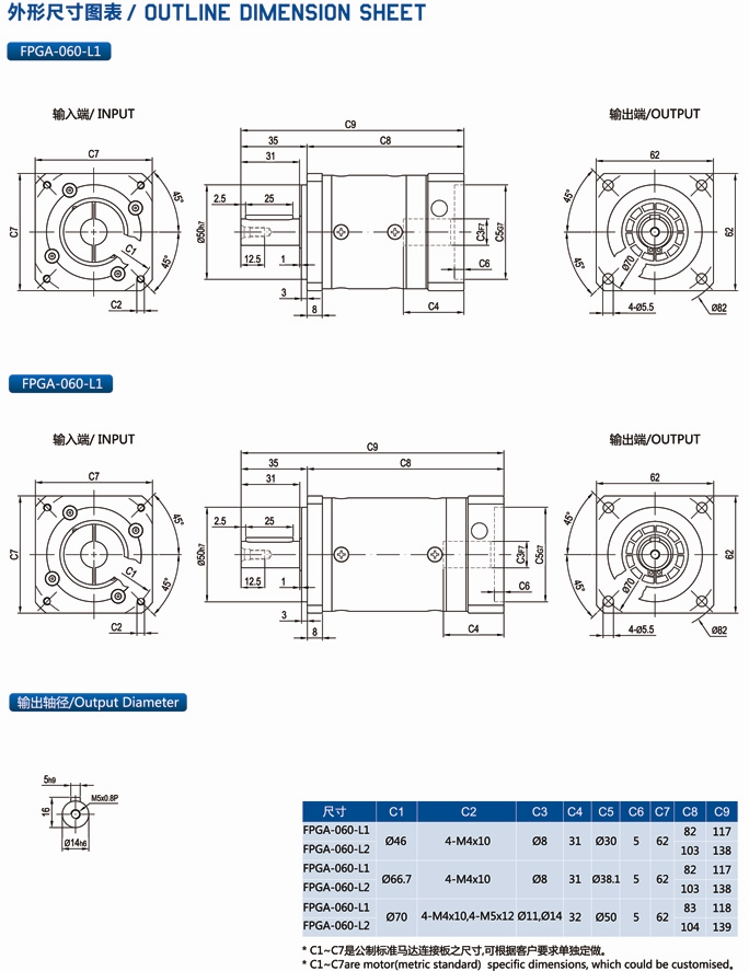 FPGA060行星减速机外形安装尺寸图