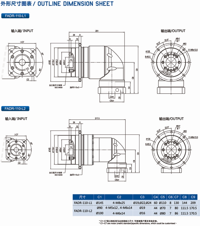 FADR110行星减速机外形尺寸图