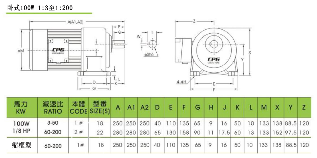 CH100-1:3至1:200 减速电机安装尺寸