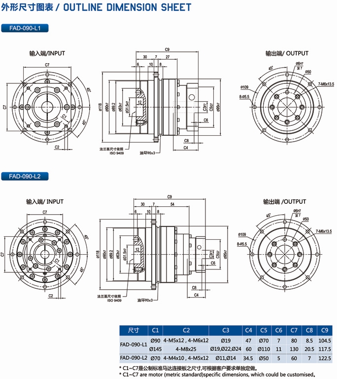 FAD090型行星减速机安装尺寸图