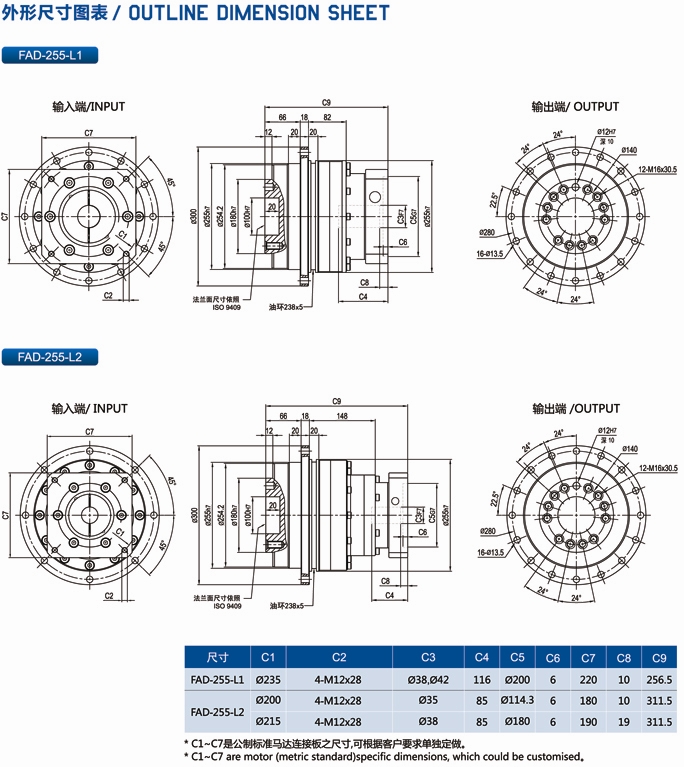 FAD255型行星减速机安装尺寸图