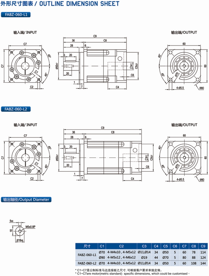 FABZ060型行星精密减速机安装尺寸图