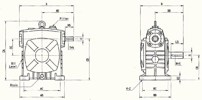 台湾成大CHENTA蜗轮减速机BSS40型至135型安装示意图