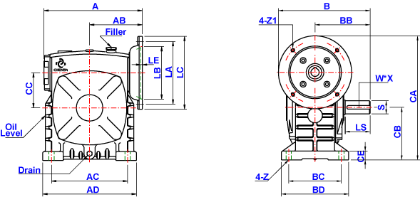 台湾成大CHENTA蜗轮减速机BSM型安装示意图