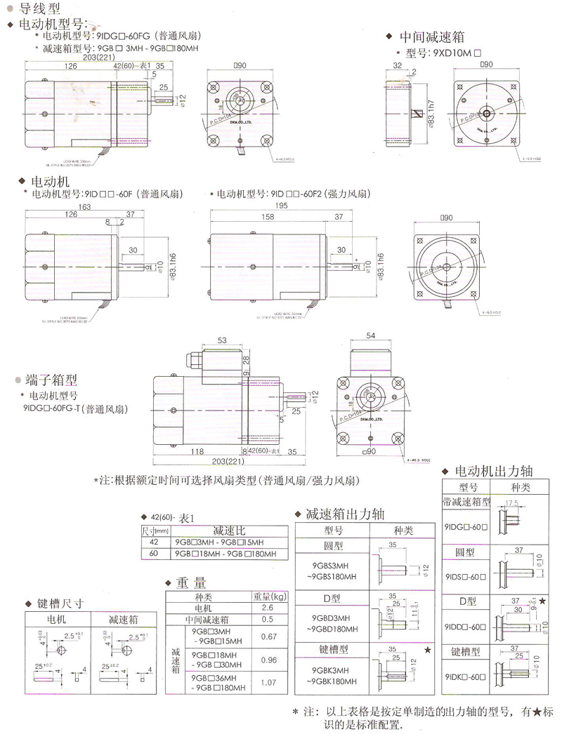 韩国DKM普通异步电动机60W普通型减速箱安装尺寸图