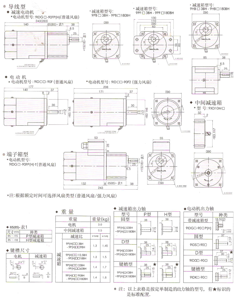 韩国DKM普通异步电动机90W安装尺寸图