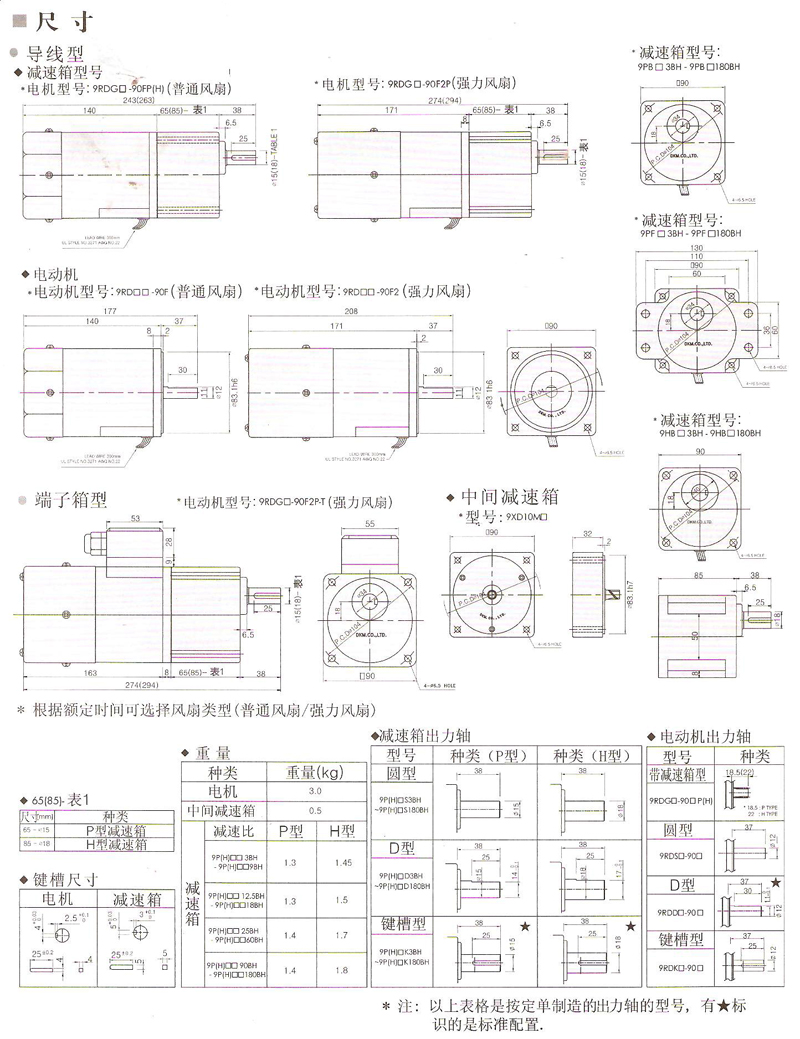 韩国DKM可逆电动机90W的安装尺寸