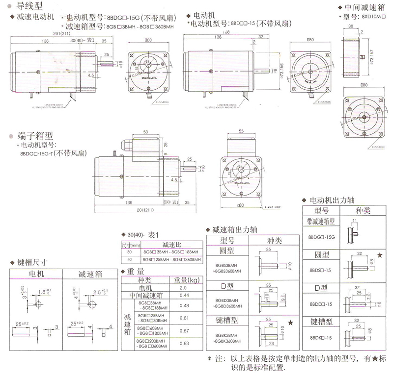 韩国DKM电磁制动刹车电动机15W安装尺寸图 韩国DKM电磁制动刹车电动机15W安装尺寸图