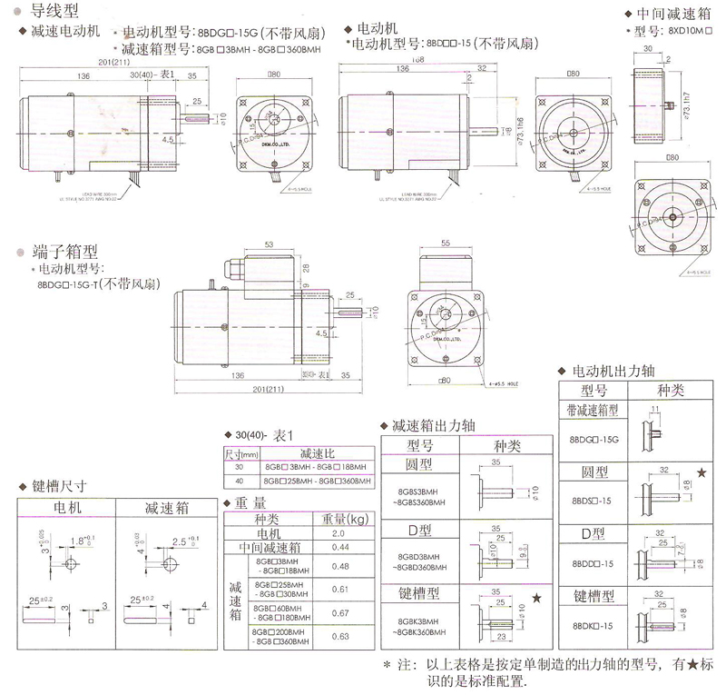 韩国DKM电磁制动刹车电动机15W安装尺寸图