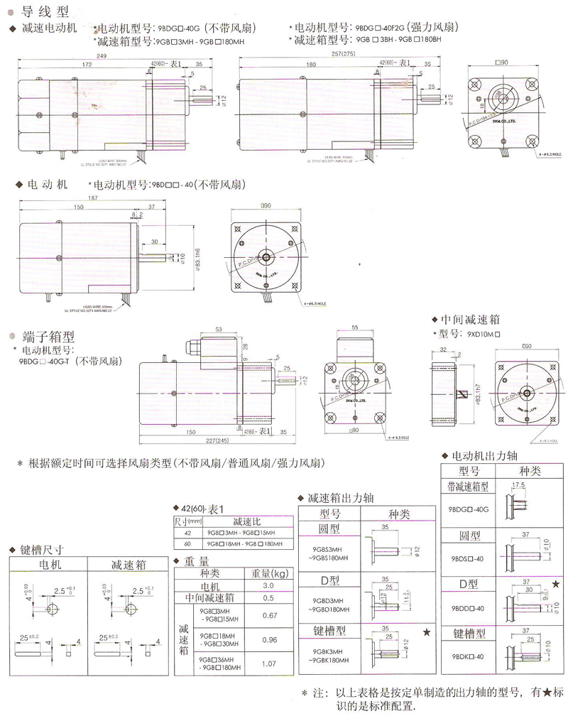 韩国DKM电磁制动刹车电动机40W安装尺寸图