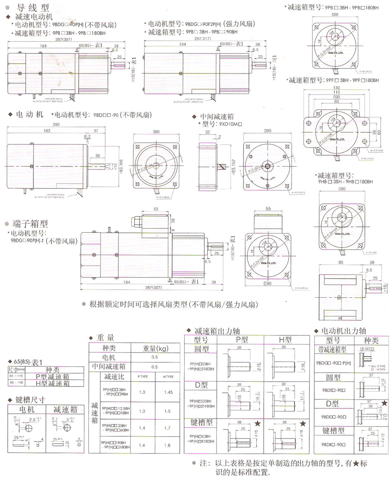 韩国DKM电磁制动刹车电动机90W安装尺寸图