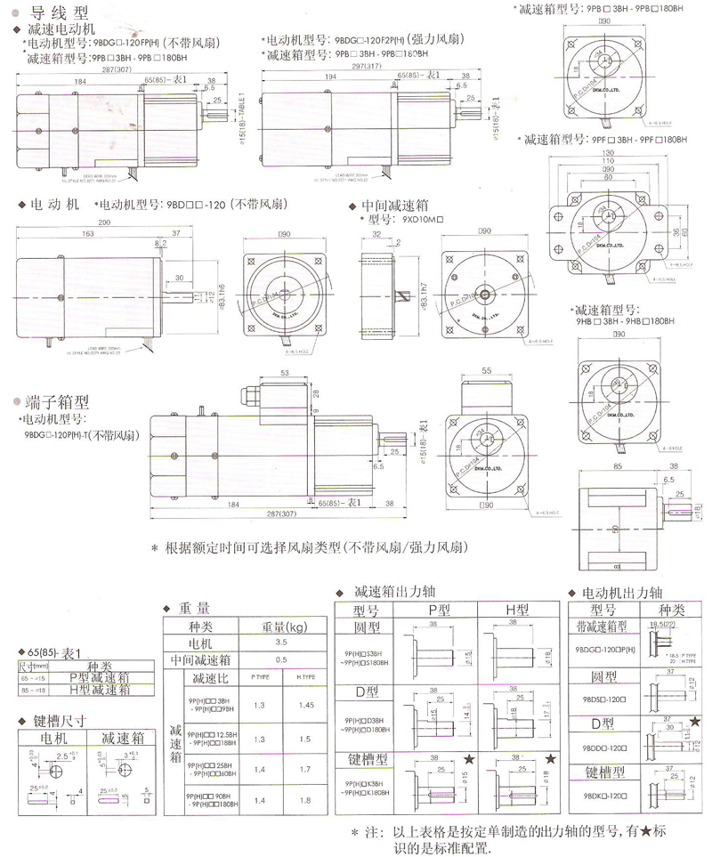 韩国DKM电磁制动刹车电动机120W安装尺寸图