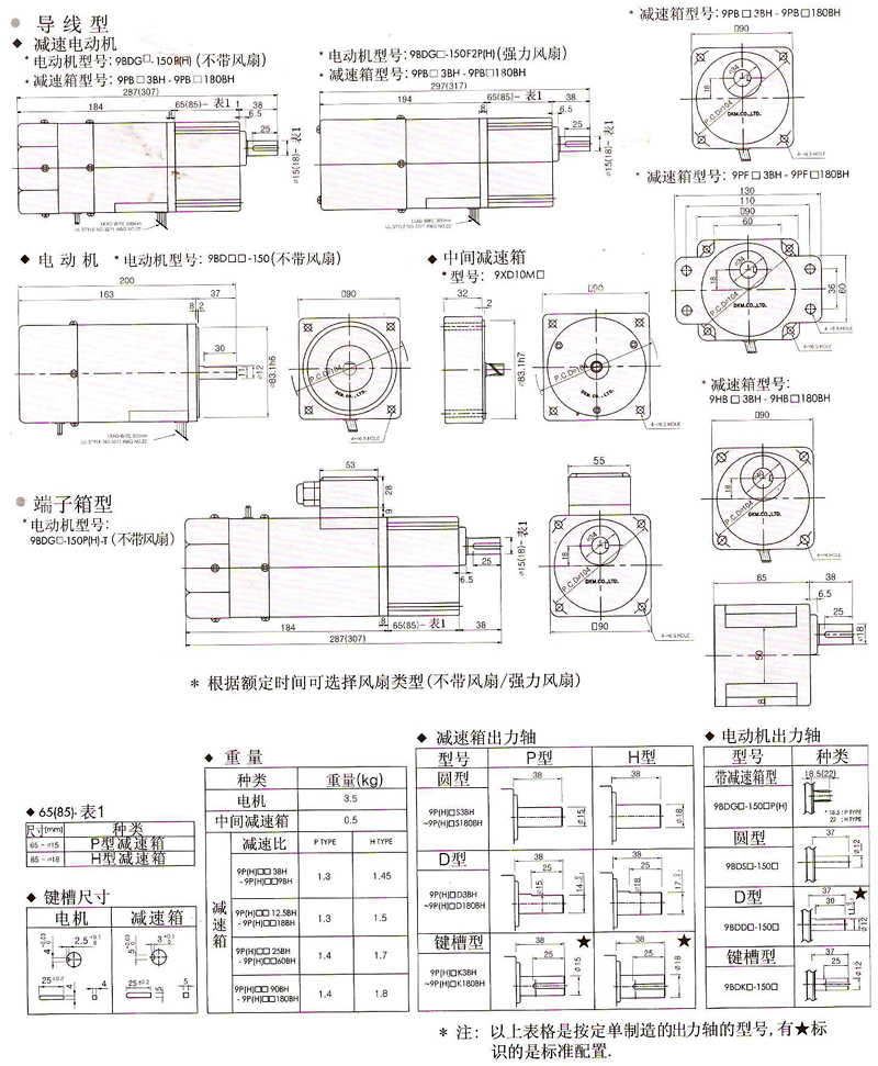 韩国DKM电磁制动刹车电动机150W安装尺寸图